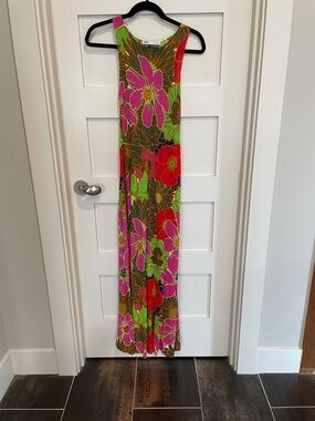 Zara Sleeveless Floral Maxi Dress in Pink, Red & Green